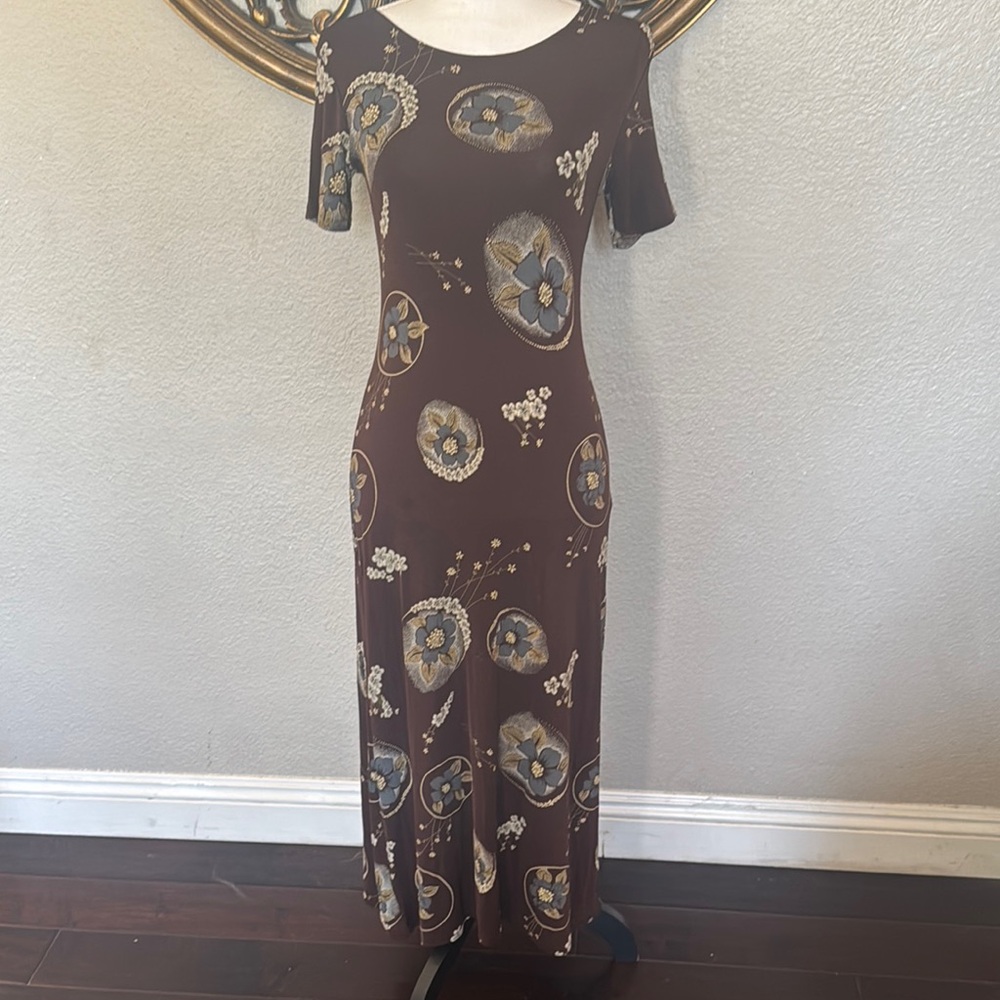 Elegant Brown vintage Floral Dress EUC